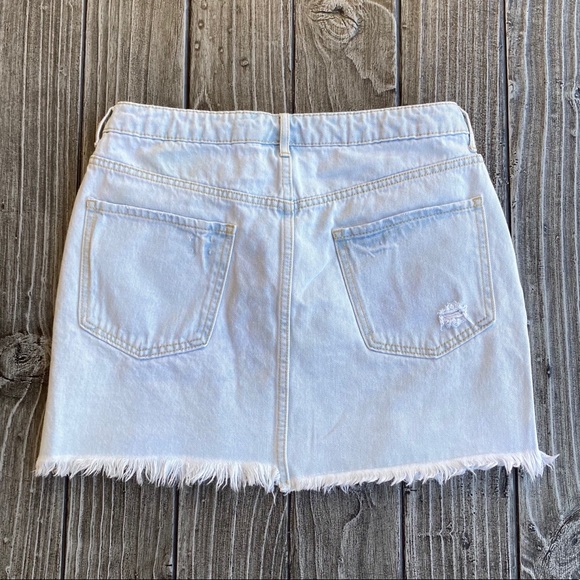 Light Wash Distressed Denim Mini Skirt - Picture 2 of 4